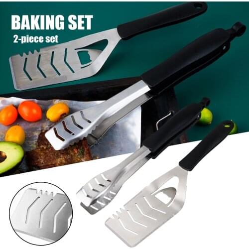 Stainless-Steel BBQ Grill Set with 2-in-1Spatula and Tongs Barbecue Grilling Utensils with Hanging Hole MAZI888