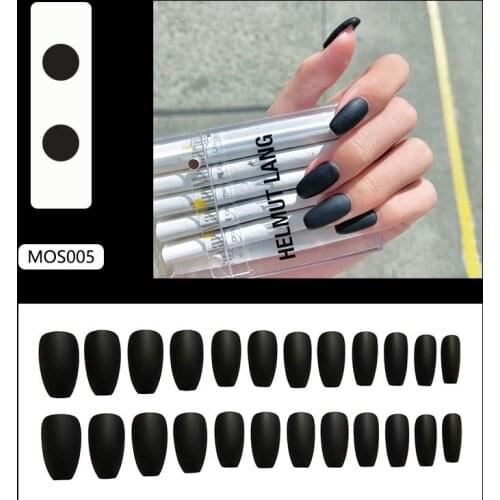 Frosted Matt Black Fake Nails Faux Ongle Square Press On Finger Manicure with Adhesive 24Pcs Fake Nail Tips For Women