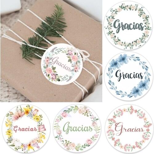 Floral Frame Gracias Thank You Sticker for Seal Label Christmas Wedding Thanksgiving Sticker Stationery Decoration Stickers