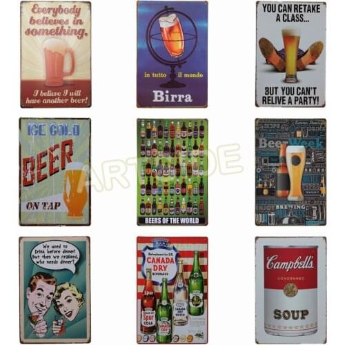 Bar Pub Cafe Wall Decor Cocktail Beer Metal Poster Tin Sign Wall Hanging Home Decor Plate