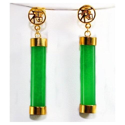 Wholesale Earrings Gift New Natural malaysian gem wholesale fancy 20*9mm 18kgp Fortune Green gem Earring for women jewelry