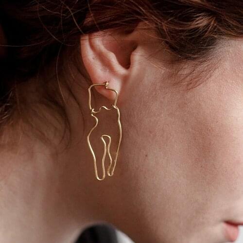 Original Gold Plated Figure Stud Earrings For Women 2020 Alloy Silver Plated Chic Body Outline Earrings Jewelry Femme Bijoux