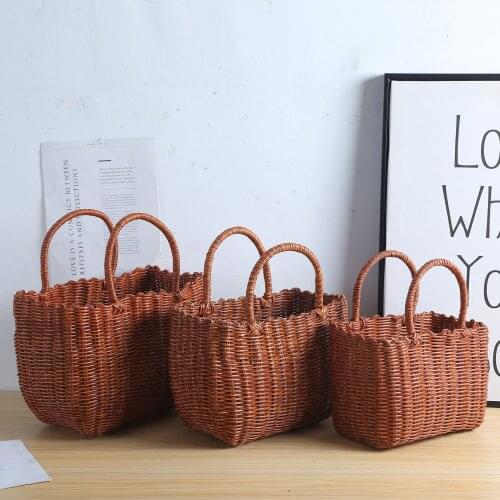 Plastic Woven Storage Organizer Blanket Picnic Basket With Handle Knitting Vegetable Basket Storage Basket Flower Container