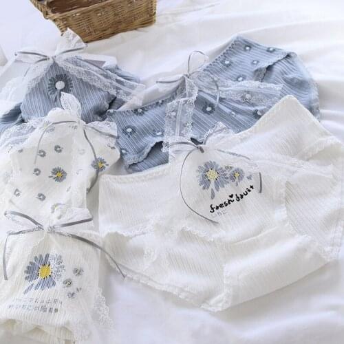 Clearance Sale Blue Women Panties Flower Print Lingerie Seamless Girls Cute Briefs Plus Size Mid-Rise Ladies Underwear Underpant