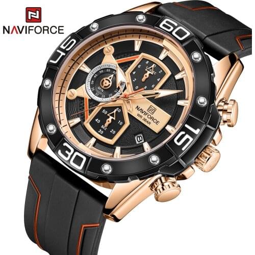 Luxury Quartz TPU Band Watches NAVIFORCE New Men Wrist Watch Large Dial Sports Quartz Chronograph Waterproof Man Clock Relogios
