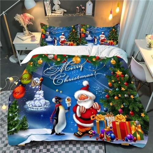 Christmas Decoration Santa Snowman Bed Cover Set Duvet Cover With Pillowcases Bedclothes Comforter Bedding Set Home Decor