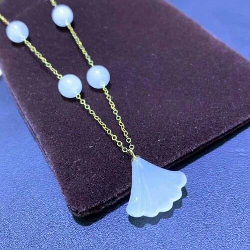 SHILOVEM 18k yellow gold Natural white Jasper Pendants classic fine Jewelry women wedding none necklace plant mymz15.514hby