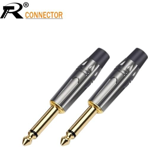 10pcs Luxury Gunmetal Audio Plug Connector 6.35mm Mono Plug Assembly Conector Black & Red in 5pair