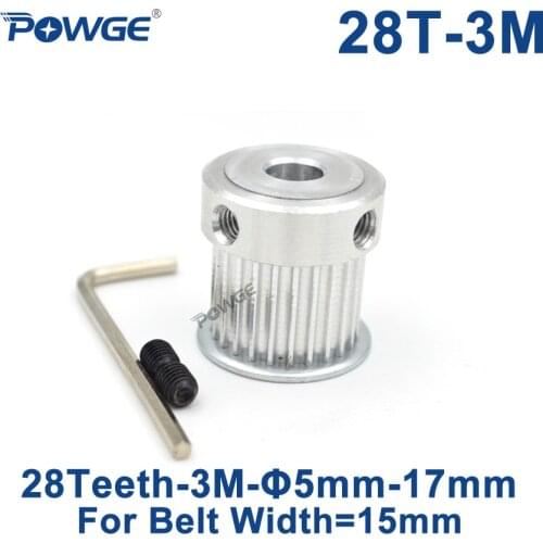 POWGE 28 Teeth HTD 3M Synchronous Pulley Bore 5/6/6.35/8/10/12/14/15/16mm for Width 15mm 3M Timing belt HTD3M pulley 28Teeth 28T