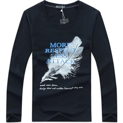 T1287-A1094 Cheap wholesale 2021 spring men new Feather long-sleeved big size printed t-shirts render unlined upper garment