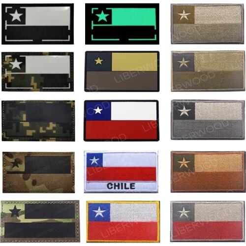 Embroidered Infrared Reflective Pvc Rubber Appliques Glow In Dark Sticker Patch Chile Flag Tactical Army Patch Badge For Uniform