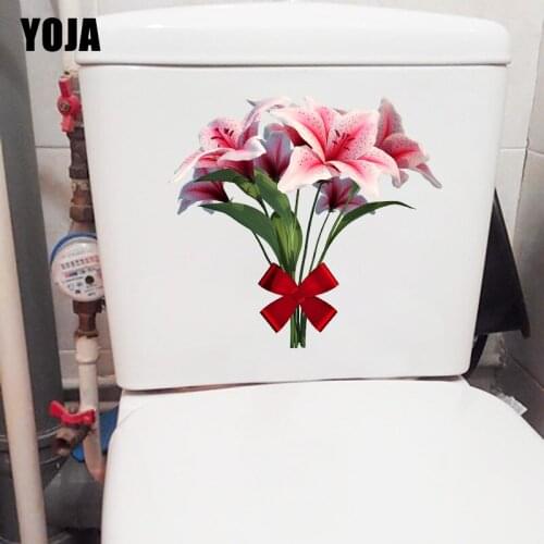 YOJA 20.1X18.6CM Pink Three-Dimensional Lily House Decoration Wall Sticker Creative Toilet Decal T1-1960