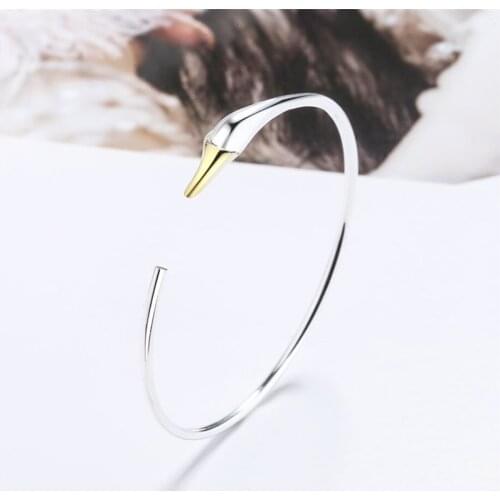 Sole Memory Cute Sweet Swan Art 925 Sterling Silver Female Resizable Bracelets SBR281