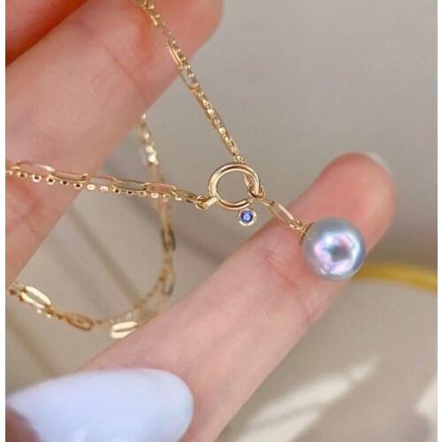 MADALENA SARARA 18k Gold Women Saltwater Pearl Women Bracelet 7-8mm Handmade Natural Grey Pearl High Quality Chain Bracelet