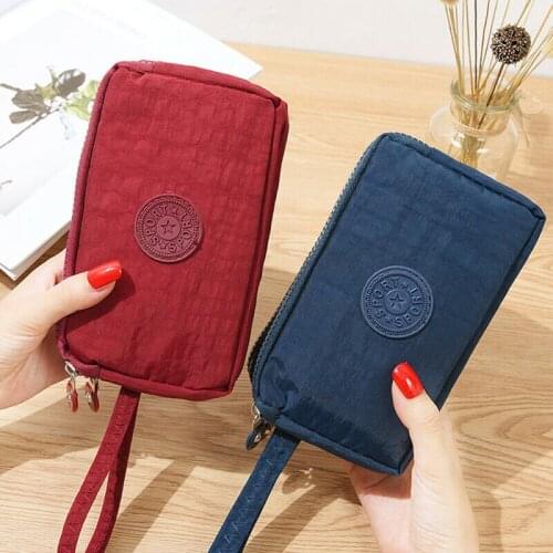 Women Zipper Canvas Long 3 Layer Purse Clutch Coin Phone Money Wallet Card Key Holder Evening Handbag Makeup Bag 2021