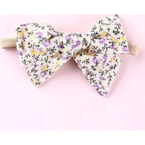 1pcs Newborn Cotton Fabric Bow Headband Girls Floral Print Hair Bows Nylon Headbands Kids Hair Accessories
