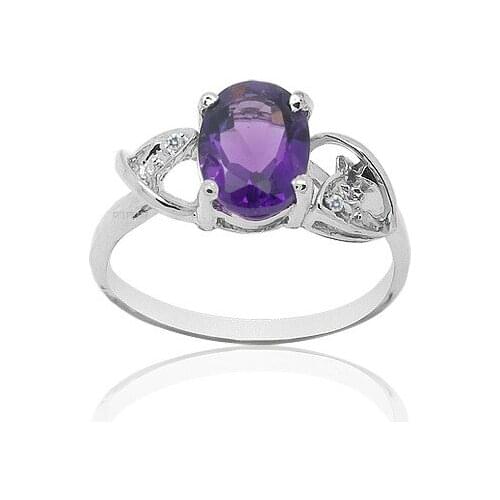 100% Real Amethyst Silver Ring for Party 6mm*8mm Natural Amethyst Ring 925 Sterling Silver Amethyst Jewelry
