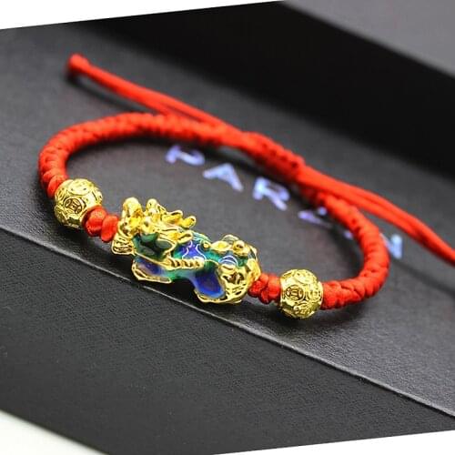 11Styles Hand Braided Tibetan Lucky Red Rope Bracelets with Color Changed Gold Brave Troops Pixiu Charm Bracelet for Women Men