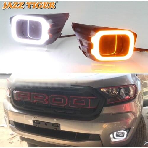 12V LED Daytime running lights For Ford Ranger T8 2019 2020 flexible Drl with turn signals for cars auto fog lights headlights