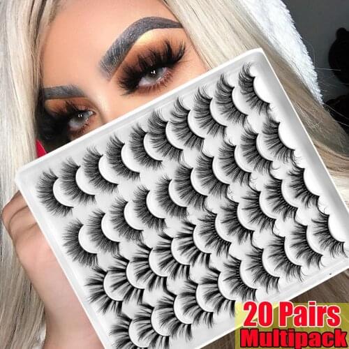 20 Pairs/Multipack Mixed Styles 3D Mink False Eyelashes Natural Fluffy Wispy Cross Eyelashes Extension Dramatic Thick Eye Makeup