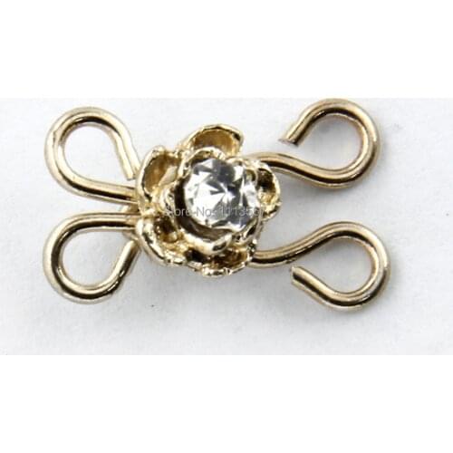 30pieces Craft Gold Flower Clear Crystal Hook & Eyes Clasp Waist Extender Button Sewing On Garment NK108