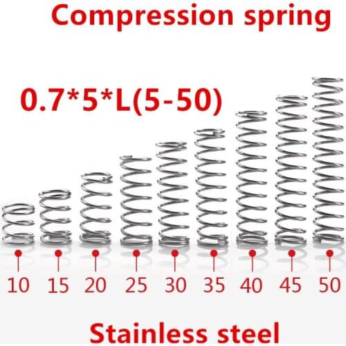 50pcs/lot 0.7*5*5/10/15/20/25/30/35/40/45/50mm spring 0.7mm stainless steel Micro small Compression spring