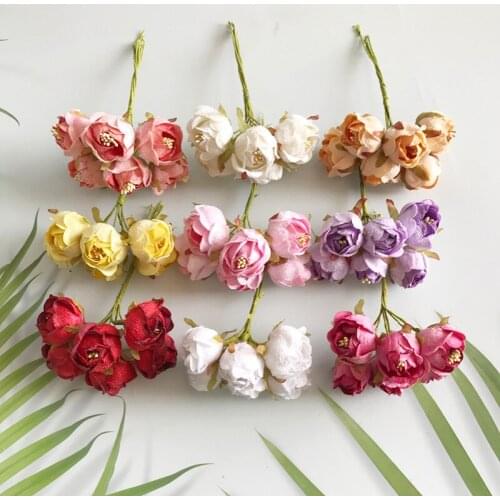 6pcs Artificial Peony Tea Rose Flowers Camellia Silk Fake Flower flores for DIY Home Garden Wedding Decoration