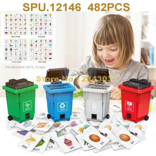 9521 482pcs Urban Garbage Classification Trash Can Educational 2 Dolls Building Blocks Toy