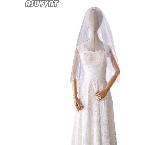 Fashion Wedding Veil For Bride Gauze Pearl Veil With Comb Wedding Accessories Beaded Mesh Veil For Women Party Dress