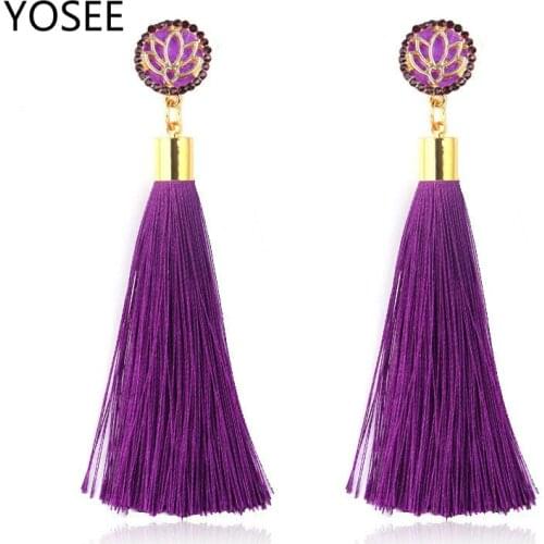 YOSEE Bohemian Tassel Crystal Long Earrings White Red Silk Fabric Drop Dangle Tassel Earrings For Women 2019 Jewelry
