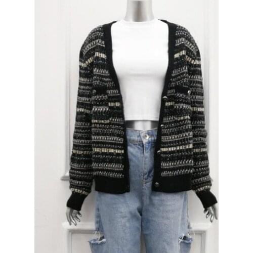 Women Fall Winter Runway Luxury Top Knitted Cardigan Jacket Autumn New Loose Vintage V-Neck Coat 2020 New Clothes Brand Design