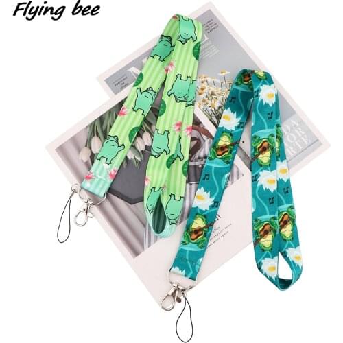 Flyingbee Cute Frog Green Neck Strap Lanyards ID Badge Card Holder Keychain Phone Gym Strap Webbing Necklace Gift X1749