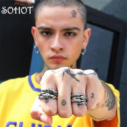 SOHOT Hip Hop Korean Fashion Man Opened Charm Rings Cut Animal Snake Retro Unisex Adjustable Jewelry Bijoux Gift