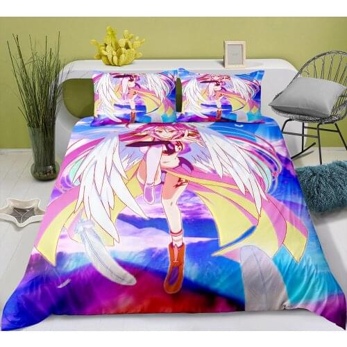 Animation Series No Game No Life Bedding Set 3pcs Flueqel Pattern Otakus Favorite Duvet Cover and Pillowcase for Teens Boys