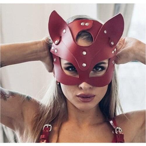 Red cat mask Cat Mask with ears with black and red color cat hood Masks Costumes Accessory Sexy Fetish Hood