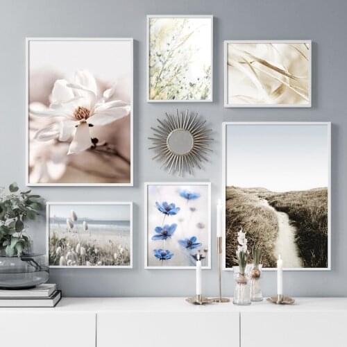 Wall Art Canvas Painting Beach Road Sea Magnolia Cole Flower Grass Nordic Posters And Prints Wall Pictures For Living Room Decor