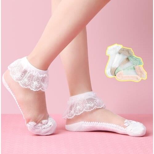 Baby Girls Socks White Lace Ankle Socks Kids Cotton Short Socks Children Cute Footlet Socks 2 Pairs Pack