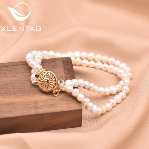 XlentAg Double Natural Fresh Water Pearl Bracelet For Women Girl Engagement Birthday Handmade Fine Jewelry Pulseras Mujer GB0169
