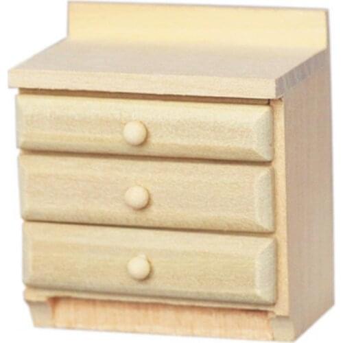 New Style Durable Wooden Scale 1:12 DIY Three Grid Dollhouse Bedside Table for Decoration Doll House Accessories Toys Supplies