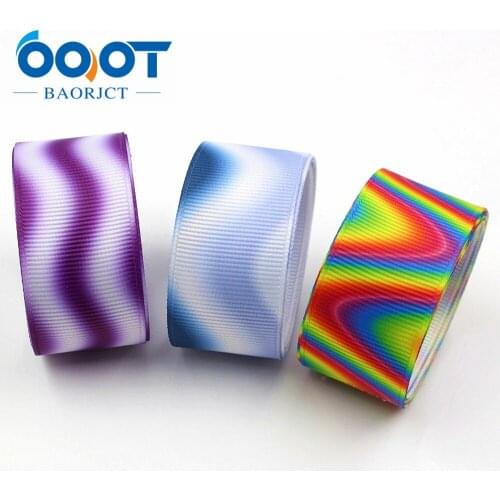 OOOT BAORJCT 25mm 10yard Colorful ripple Ribbons Thermal transfer Printed grosgrain Wedding Accessories DIY handmade material