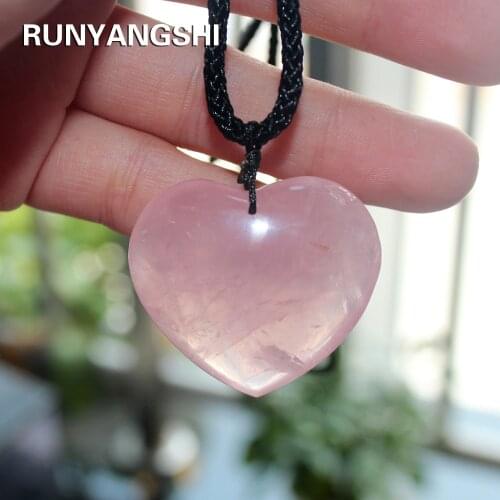 Love Heart Shape Natural Healing Stone Rose Quartz Pink Crystal Pendant Powder crystal Necklace jewelry love 35mm Accessori