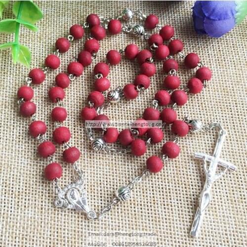 Perfume scent rosary necklace/metal rose spacer bead rosary