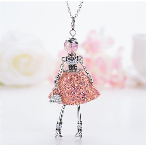 Lovely Shining Crystal Doll Necklace &pendant Big Statement Maxi Jewelry Silver Chain Long Dance girls women fashion Necklaces