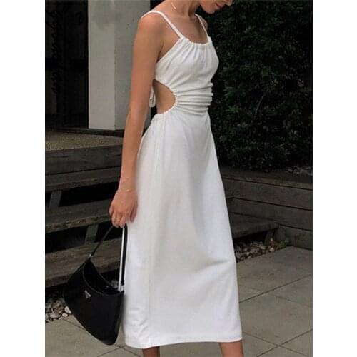 Ggbaofan Cut Out Sexy Backless Womens Midi Dress Bandage Seeveless Fashion Outfits 2021 Summer Spaghetti Strap Dresses Vestido