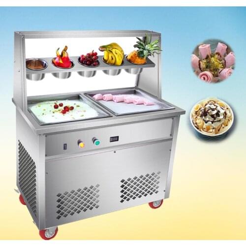 Commercial Fried Ice Cream Machine Thai Ice Cream Machine Stainless Steel Double Square Pot Fried Ice Cream Roll Machine