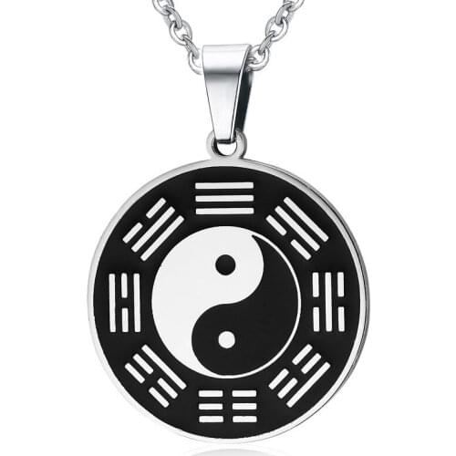 Retro Bagua Figure Pendant Necklaces Stainless Steel Mens Necklace O-chain Mans Taoist Religious Jewelry Gift