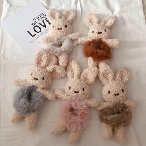 New Cute Plush Rabbit Hair Ties Ropes Elastic Hair Bands Girl Cartoon Fluff Bear Animals Hairband Hair Hoop Hair Accessories