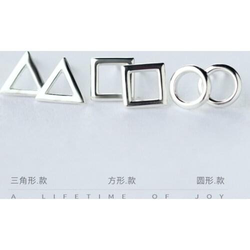 1pair 925 Sterling Silver Polished Open Round/Triangel/Square stud Earrings Geometric jewelry 8mm for Ladys GTLE610