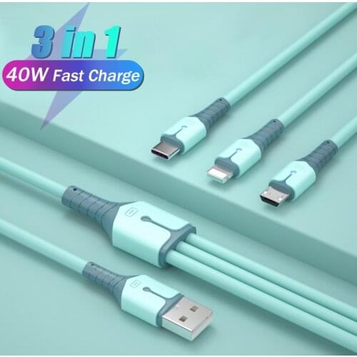 5A 3 in 1 USB Fast Charging Cable For Huawei Mate30 iPhone 12 Mini 12 Pro Max X XR 11 XS Micro USB Data Cord Type C Charger Wire