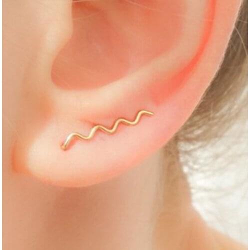 Chandler Wave Ear Climber Earrings Piercing Pin Earrings Copper Gold Rose Gold Cuff Earring For Women Simple Bronics